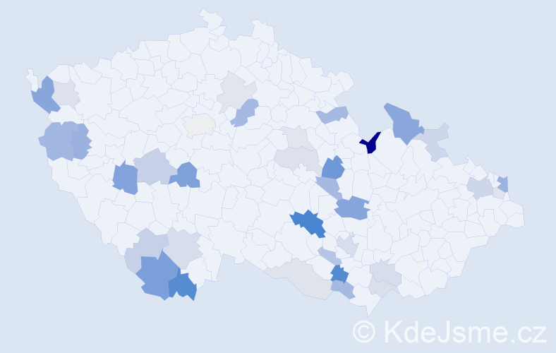Příjmení: 'Valičková', počet výskytů 74 v celé ČR
