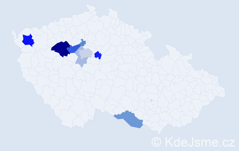 Příjmení: 'Pivarči', počet výskytů 21 v celé ČR