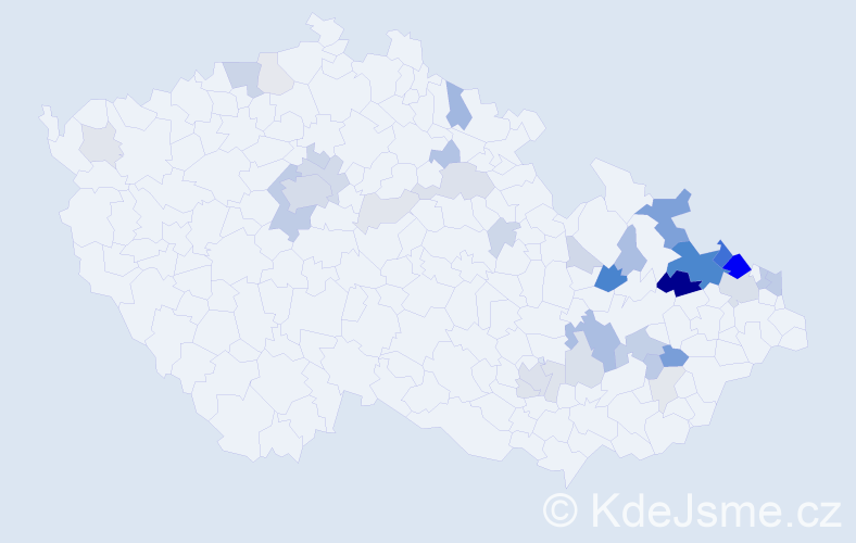 Příjmení: 'Hanslík', počet výskytů 118 v celé ČR