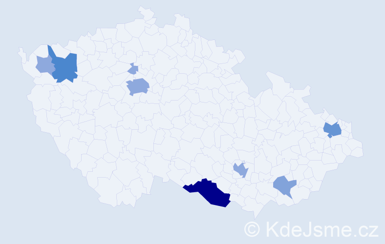 Příjmení: 'Kosec', počet výskytů 21 v celé ČR