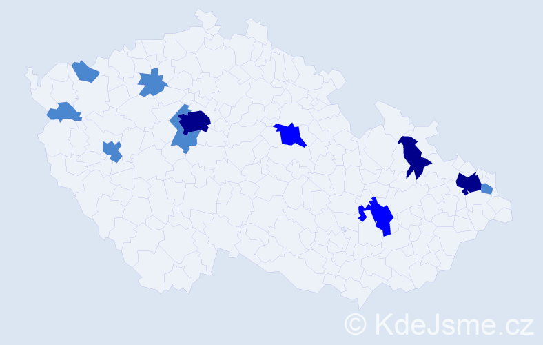 Příjmení: 'Hic', počet výskytů 19 v celé ČR