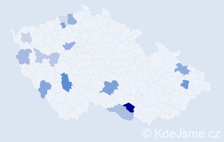 Příjmení: 'Beneschová', počet výskytů 34 v celé ČR