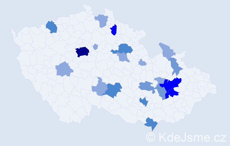 Příjmení: 'Vyvážilová', počet výskytů 47 v celé ČR