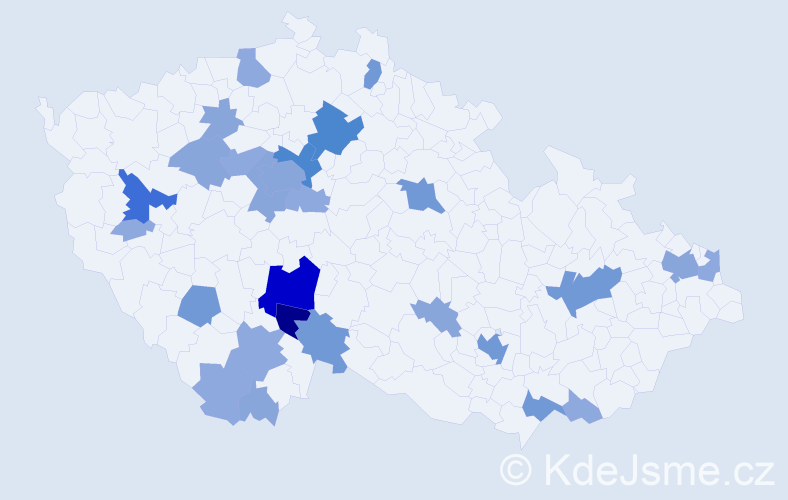 Příjmení: 'Bočánek', počet výskytů 74 v celé ČR