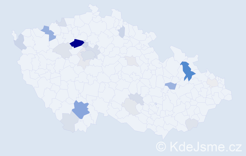 Příjmení: 'Bakalářová', počet výskytů 76 v celé ČR