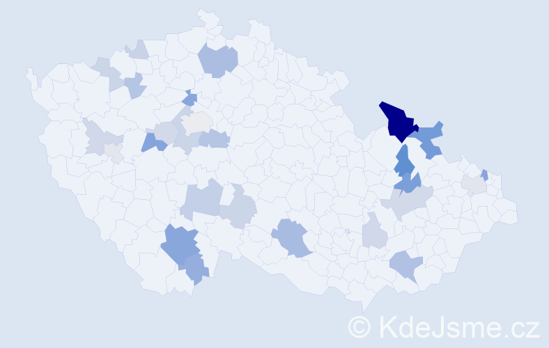 Příjmení: 'Hudáčková', počet výskytů 63 v celé ČR