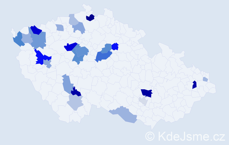 Příjmení: 'Modr', počet výskytů 64 v celé ČR
