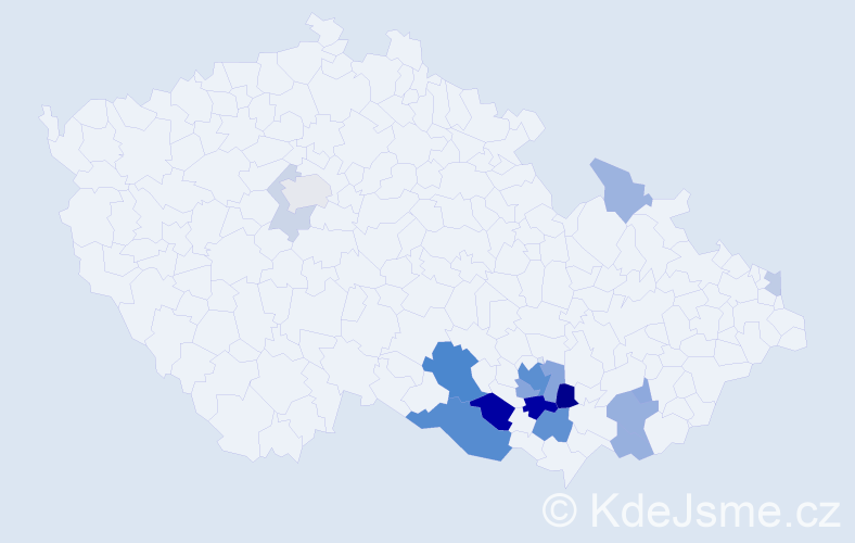 Příjmení: 'Moškvan', počet výskytů 47 v celé ČR