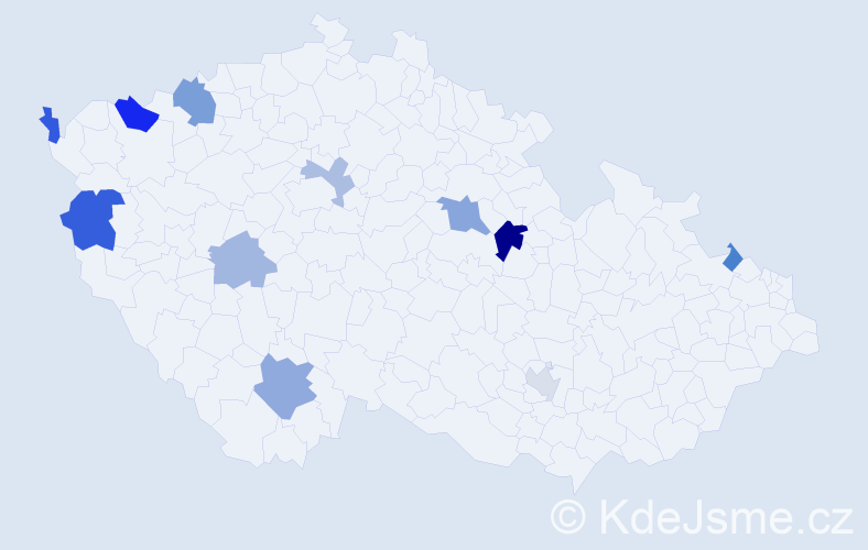 Příjmení: 'Mesarč', počet výskytů 18 v celé ČR