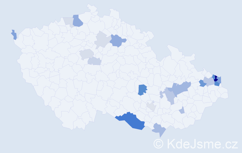 Příjmení: 'Janečko', počet výskytů 72 v celé ČR