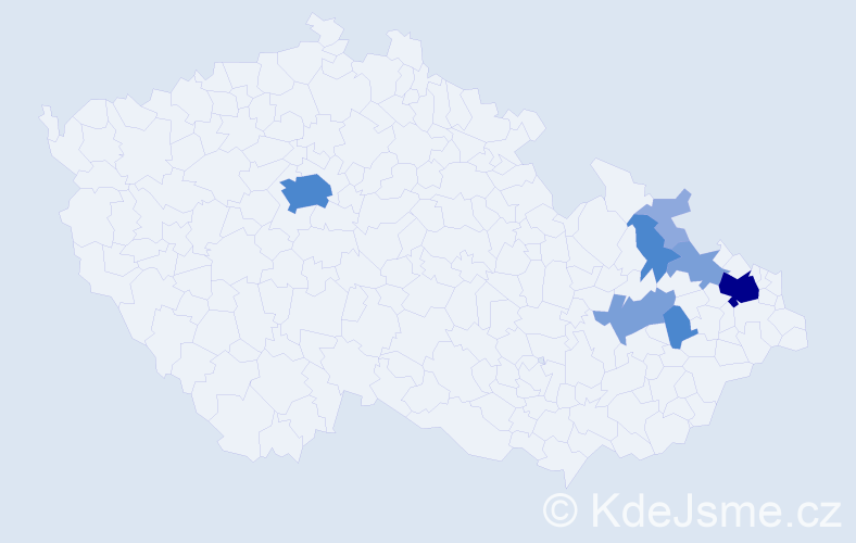 Příjmení: 'Rášo', počet výskytů 21 v celé ČR