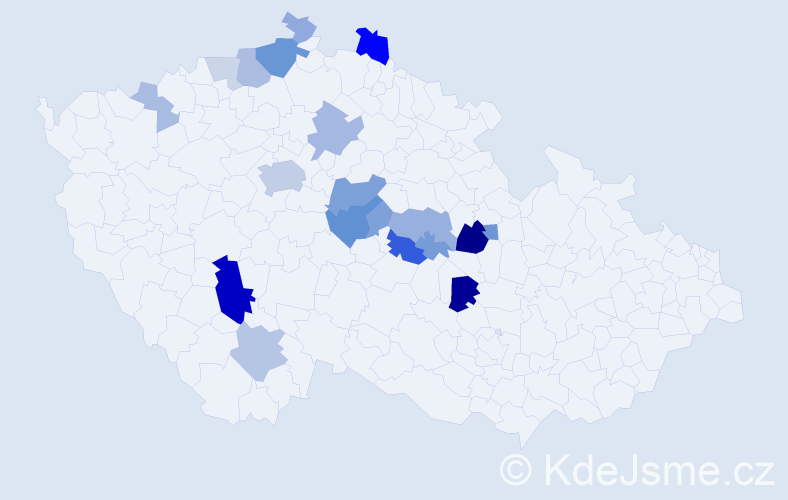 Příjmení: 'Klinkáčková', počet výskytů 53 v celé ČR
