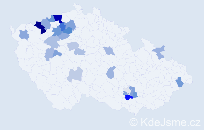 Příjmení: 'Zyka', počet výskytů 59 v celé ČR