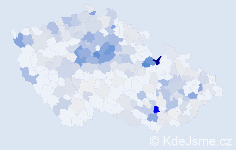 Příjmení: 'Borovička', počet výskytů 860 v celé ČR
