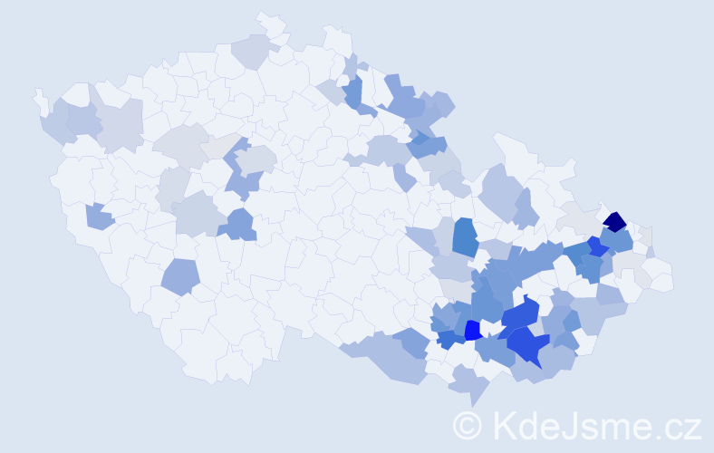 Příjmení: 'Klučka', počet výskytů 284 v celé ČR