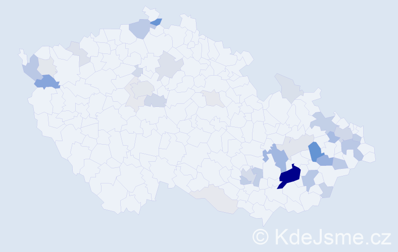Příjmení: 'Frkal', počet výskytů 129 v celé ČR