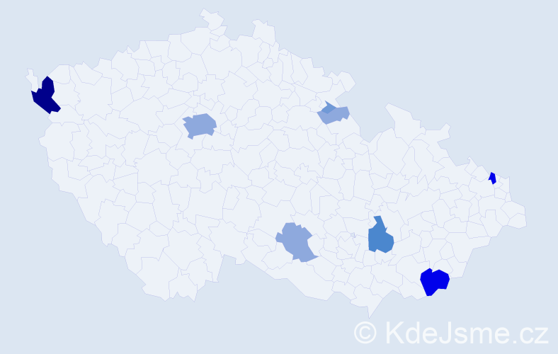 Příjmení: 'Pišojová', počet výskytů 24 v celé ČR