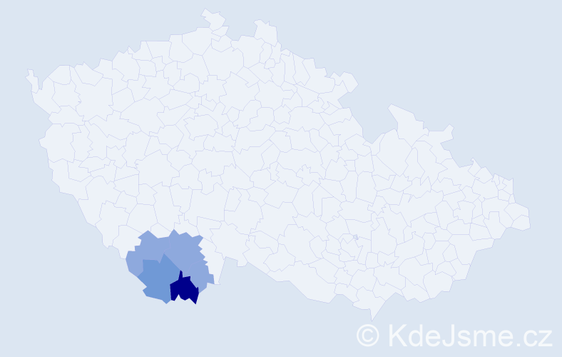Příjmení: 'Dekretová', počet výskytů 15 v celé ČR