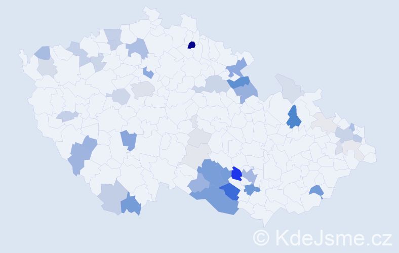 Příjmení: 'Kudera', počet výskytů 157 v celé ČR
