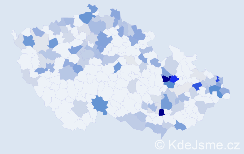Příjmení: 'Rusnák', počet výskytů 300 v celé ČR