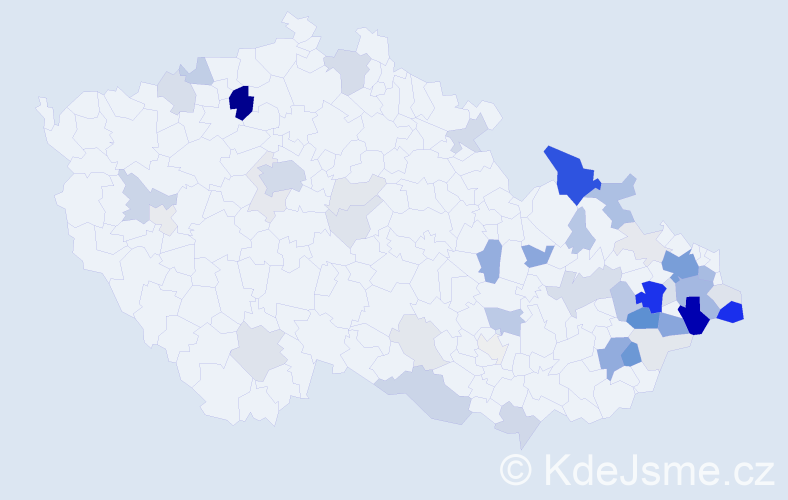 Příjmení: 'Závada', počet výskytů 197 v celé ČR