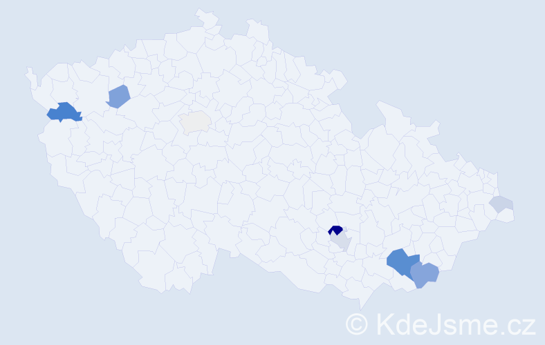 Příjmení: 'Tichoň', počet výskytů 25 v celé ČR