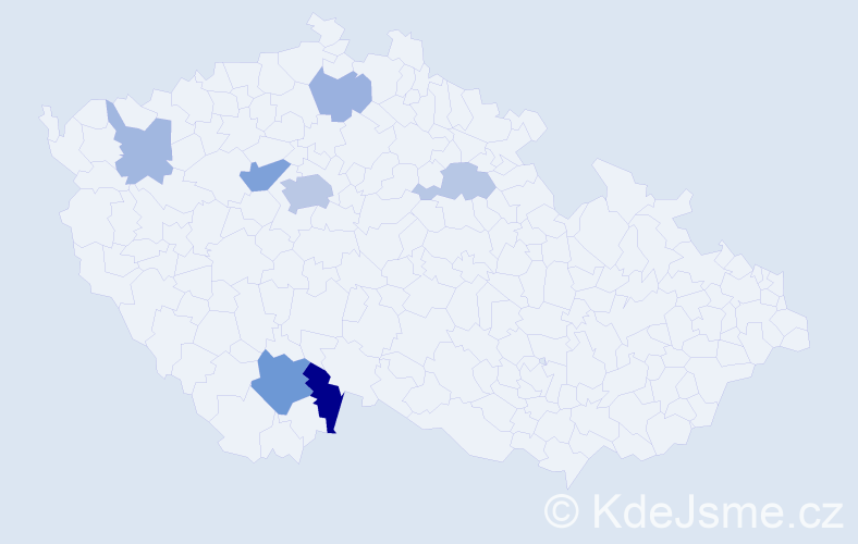 Příjmení: 'Hátleová', počet výskytů 16 v celé ČR