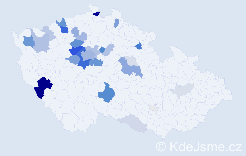 Příjmení: 'Pachmanová', počet výskytů 109 v celé ČR