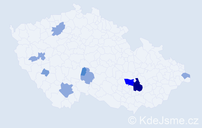 Příjmení: 'Mojčák', počet výskytů 24 v celé ČR