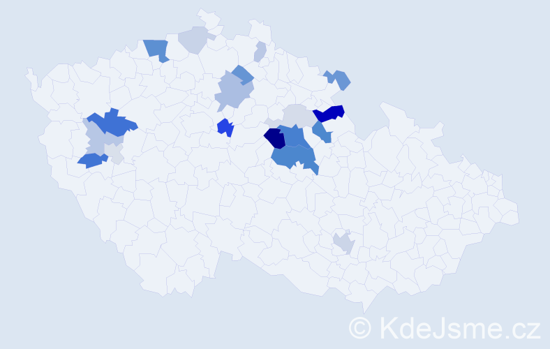 Příjmení: 'Tetřev', počet výskytů 47 v celé ČR