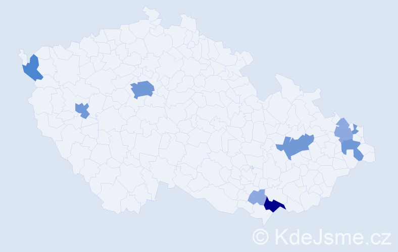 Příjmení: 'Kulčárová', počet výskytů 22 v celé ČR