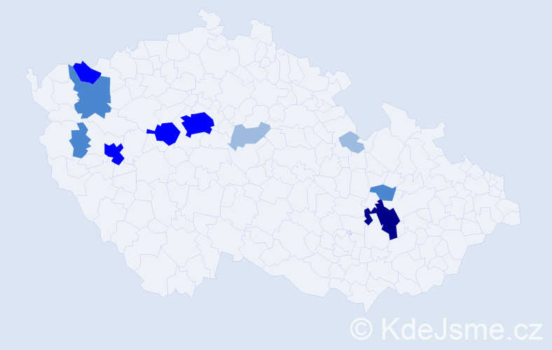 Příjmení: 'Klapáč', počet výskytů 24 v celé ČR
