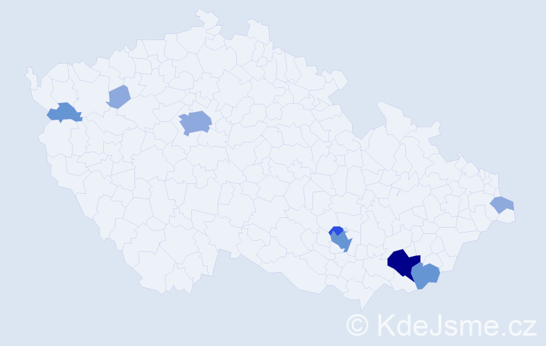 Příjmení: 'Tichoň', počet výskytů 25 v celé ČR