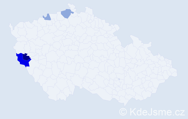 Příjmení: 'Prajzent', počet výskytů 13 v celé ČR