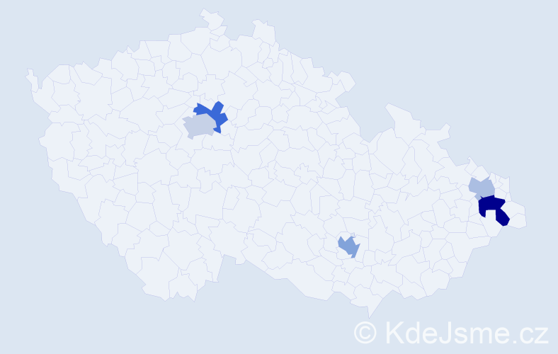Příjmení: 'Morisáková', počet výskytů 19 v celé ČR