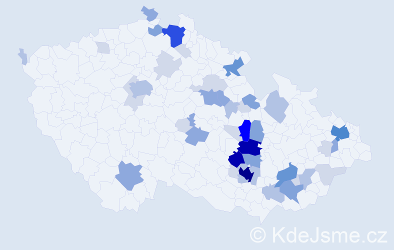 Příjmení: 'Cvrkal', počet výskytů 154 v celé ČR