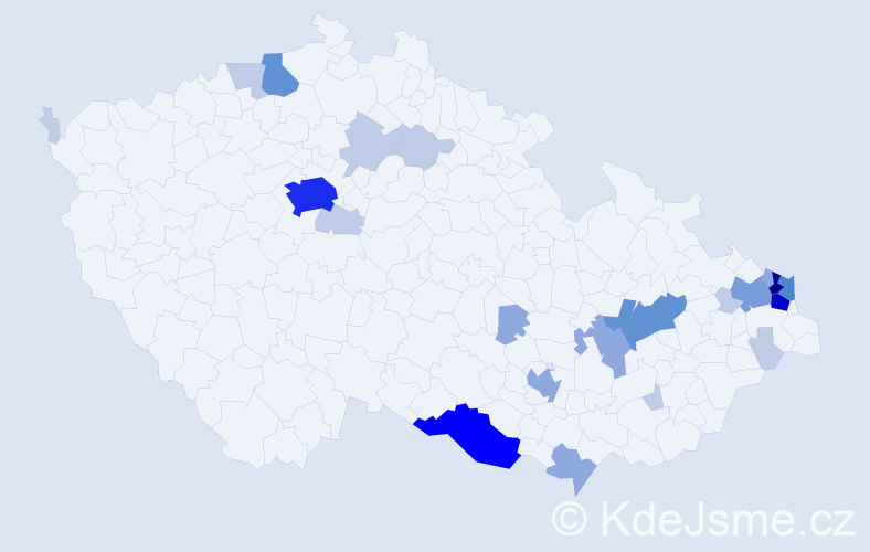 Příjmení: 'Janečko', počet výskytů 68 v celé ČR