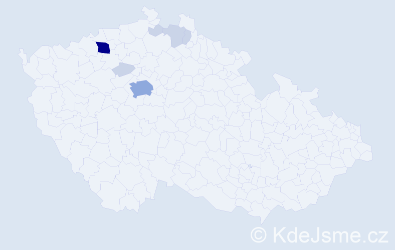 Příjmení: 'Bili', počet výskytů 19 v celé ČR