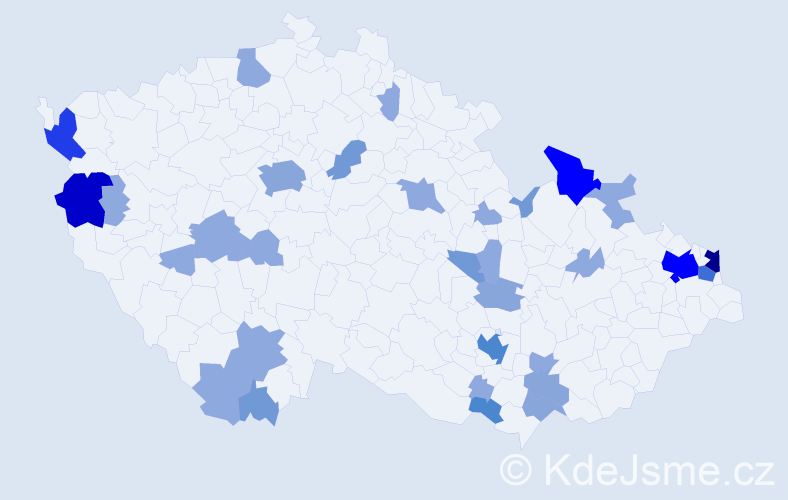 Příjmení: 'Valiček', počet výskytů 85 v celé ČR