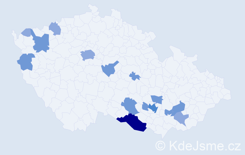 Příjmení: 'Frecerová', počet výskytů 31 v celé ČR