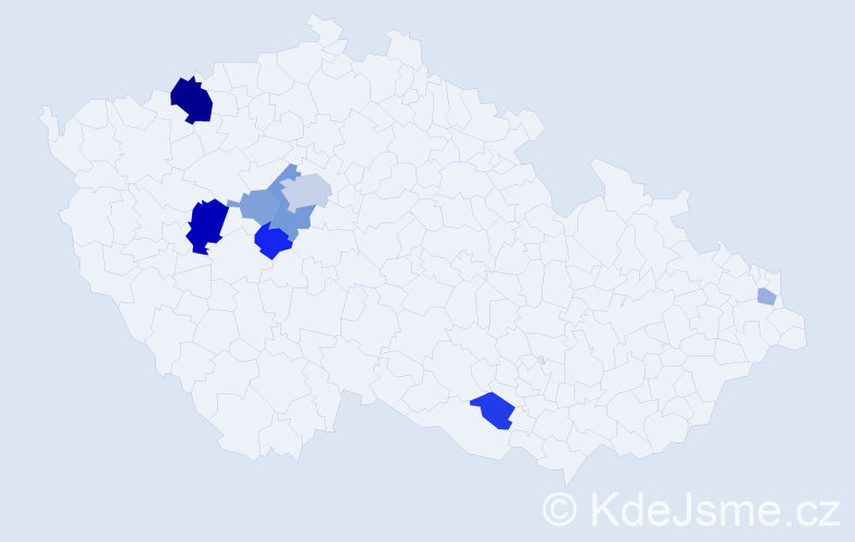 Příjmení: 'Kuracinová', počet výskytů 18 v celé ČR