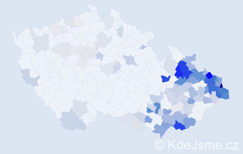 Příjmení: 'Kaluža', počet výskytů 433 v celé ČR