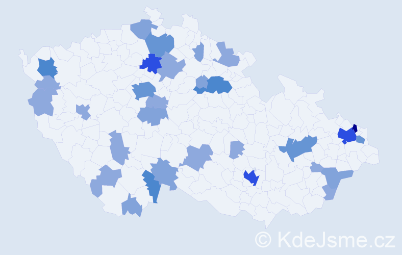 Příjmení: 'Buday', počet výskytů 73 v celé ČR