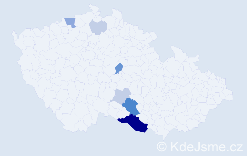 Příjmení: 'Bence', počet výskytů 24 v celé ČR