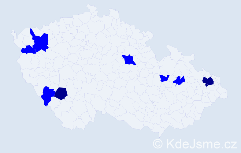 Příjmení: 'Kavec', počet výskytů 10 v celé ČR