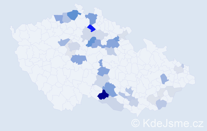 Příjmení: 'Kračmar', počet výskytů 127 v celé ČR