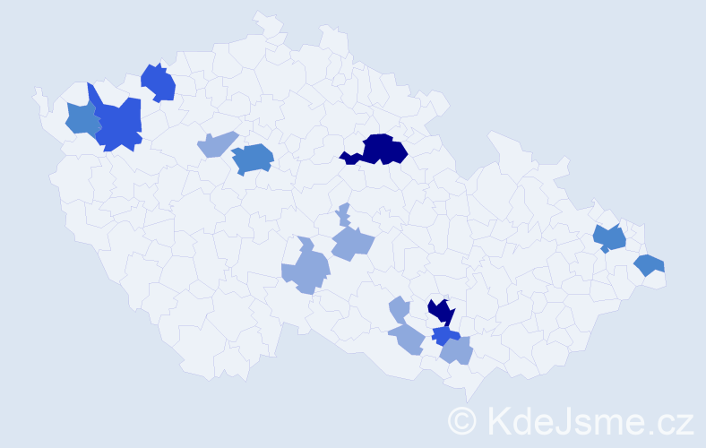 Příjmení: 'Moder', počet výskytů 33 v celé ČR