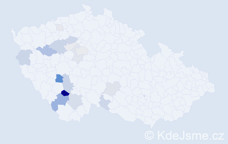 Příjmení: 'Hřebečková', počet výskytů 46 v celé ČR