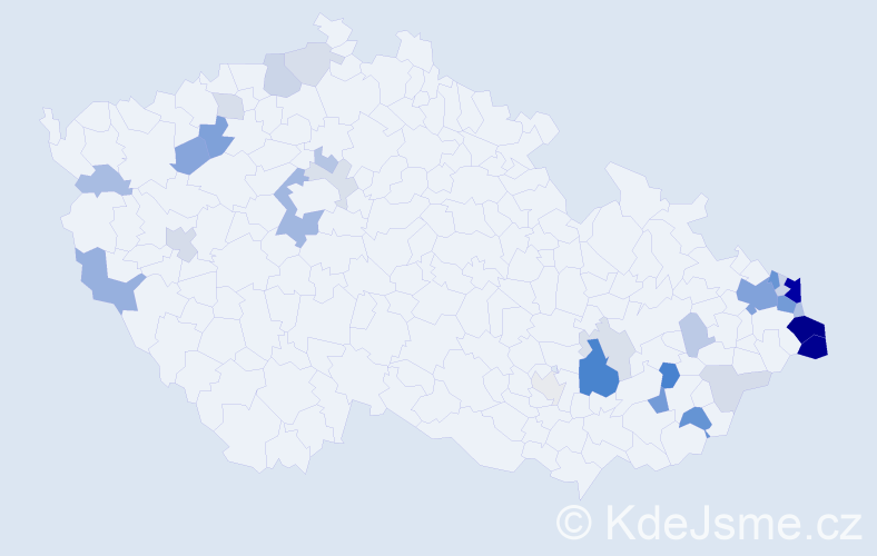 Příjmení: 'Zaremba', počet výskytů 102 v celé ČR