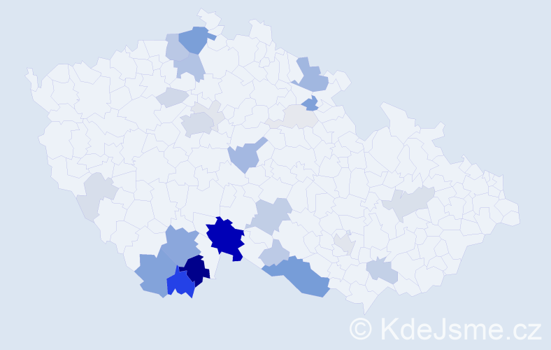Příjmení: 'Kubák', počet výskytů 105 v celé ČR